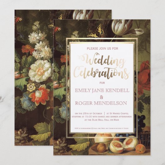 Klassieke antieke fruit stilleven trouwkaart kaart (Voorkant / Achterkant)