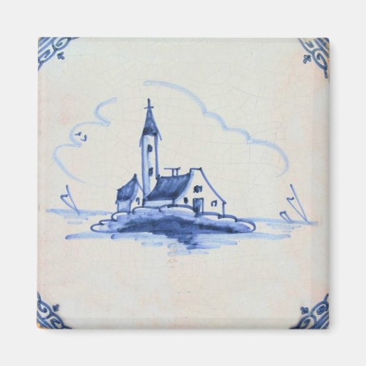 Klassieke antiquarian Delft Blue Tegel - Church Pi Magneet (Voorkant)