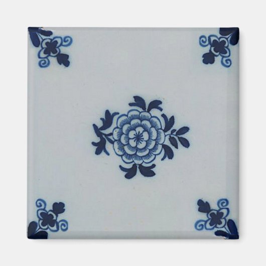 Klassieke antiquarian Delft Blue Tegel - Floral Mo Magneet (Voorkant)