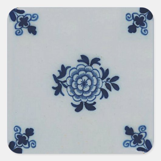 Klassieke antiquarian Delft Blue Tegel - Floral Mo Vierkante Sticker (Voorkant)