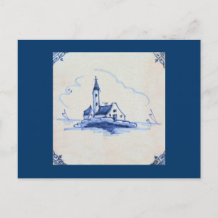 Klassieke antiquarian Delft Blue Tegel - Kerk Briefkaart