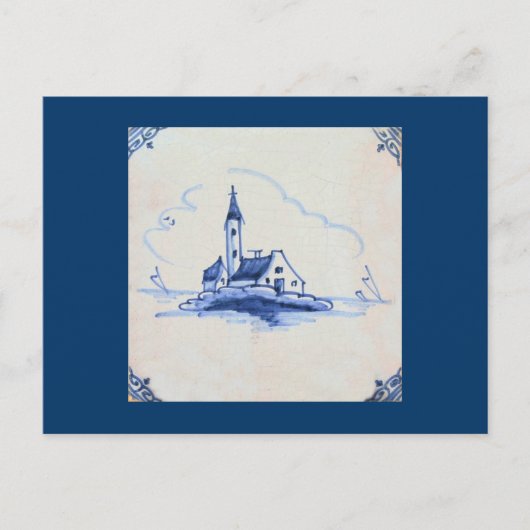 Klassieke antiquarian Delft Blue Tegel - Kerk Briefkaart (Voorkant)