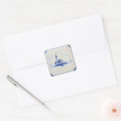 Klassieke antiquarian Delft Blue Tegel - Kerk Vierkante Sticker (Envelop)