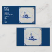 Klassieke antiquarian Delft Blue Tegel - Kerk Visitekaartje (Voorkant / Achterkant)