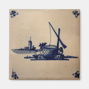 Klassieke antiquarian Delft Blue Tegel - Water Wel Magneet