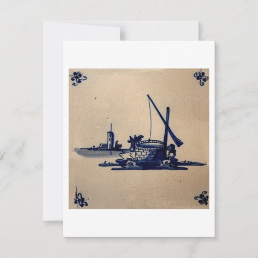 Klassieke antiquarian Delft Blue Tegel - waterputj Kaart (Voorkant)