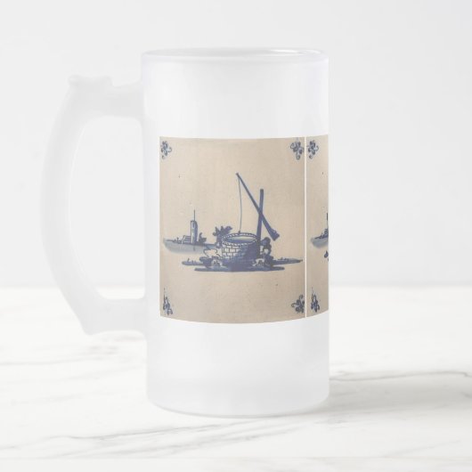 Klassieke antiquarian Delft Blue Tegel - waterputj Matglas Bierpul (Links)