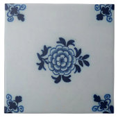 Klassieke antiquarian Delft Blue Tile - Floral Mot Tegeltje (Voorkant)