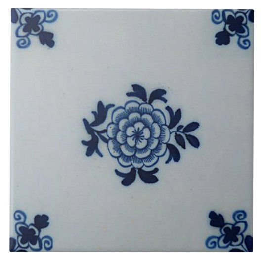 Klassieke antiquarian Delft Blue Tile - Floral Mot Tegeltje (Voorkant)