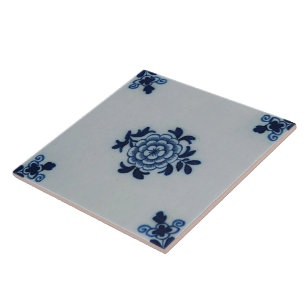 Klassieke antiquarian Delft Blue Tile - Floral Mot Tegeltje