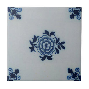 Klassieke antiquarian Delft Blue Tile - Floral Mot Tegeltje