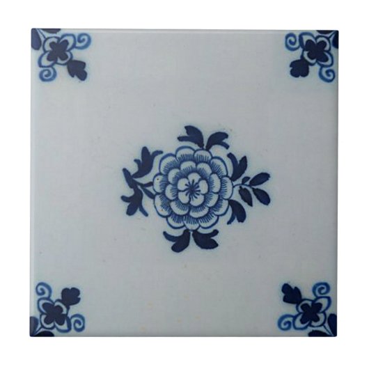 Klassieke antiquarian Delft Blue Tile - Floral Mot Tegeltje (Voorkant)