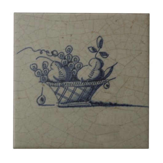 Klassieke antiquarian Delft Blue Tile - Fruit Bask Tegeltje (Voorkant)