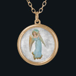 *~* Klassieke  AP40 Beauful Angel Palm Goud Vergulden Ketting<br><div class="desc">(zoek identiteitskaart AP40 voor gelijkaardige design) Overdracht aan andere producten als u houdt van. ROUND Gold-ontwerp met een mooi klassiek ontwerp van een jong BEAUTIFUL vrouw ANGEL dat een PALM LEAF bedient. * Energetisch verbeterde Romantische Retro Antiek ANGEL faux Glitter diamantpove Background. BEAUTIFUL vrouw ANGEL WEARING BLUE EN HOLDING A...</div>
