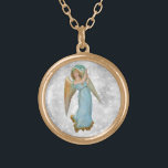 *~* Klassieke  AP40 Beauful Angel Palm Goud Vergulden Ketting<br><div class="desc">(zoek identiteitskaart AP40 voor gelijkaardige design) Overdracht aan andere producten als u houdt van. ROUND Gold-ontwerp met een mooi klassiek ontwerp van een jong BEAUTIFUL vrouw ANGEL dat een PALM LEAF bedient. * Energetisch verbeterde Romantische Retro Antiek ANGEL faux Glitter diamantpove Background. BEAUTIFUL vrouw ANGEL WEARING BLUE EN HOLDING A...</div>