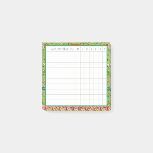Klassieke Apple Green Chinoiserie Habit Tracker Post-it® Notes (Voorkant)
