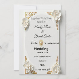 Klassieke aquarel, uitnodiging in gouden en bloemr
