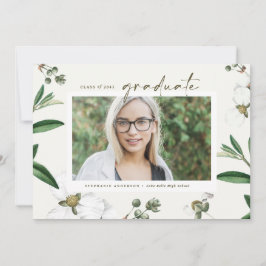 Klassieke Aquarel Witte Bloemen Foto Afstudeerfees Kaart