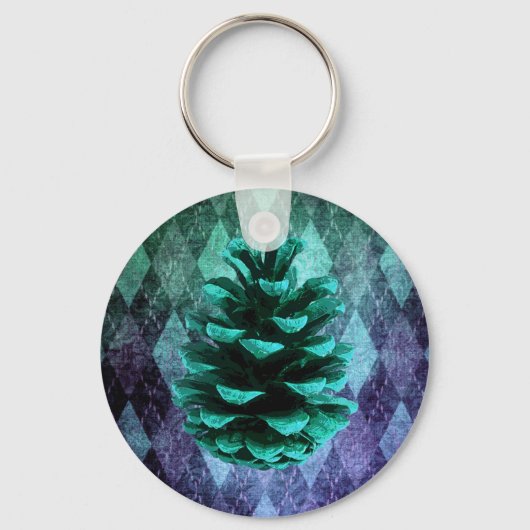 Klassieke  argyle pinecone rustieke herfst groen sleutelhanger (Voorkant)