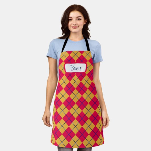 Klassieke Argyle Rood Geel Blauw Wit Schort (Gedragen)