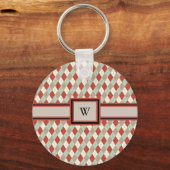 Klassieke Argyle, Rood Tan Groen Crème Monogram Sleutelhanger (Voorkant)