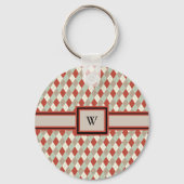 Klassieke Argyle, Rood Tan Groen Crème Monogram Sleutelhanger (Achterkant)