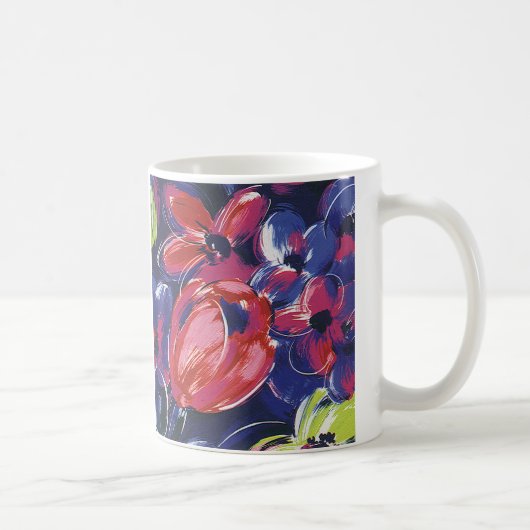 Klassieke Art Deco Bloemen, Tulp Bloem Textiel Koffiemok (Rechts)