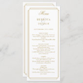Klassieke Art Deco Elegante Gouden Bruiloft Menu (Voorkant / Achterkant)