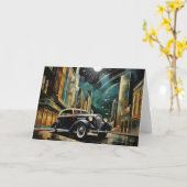 Klassieke Art Deco-Geïnspireerde Auto Onder Maanli Kaart (Gele Bloem)