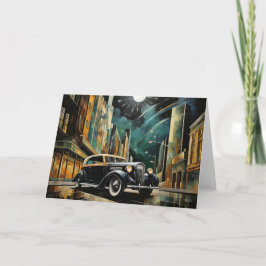 Klassieke Art Deco-Geïnspireerde Auto Onder Maanli Kaart