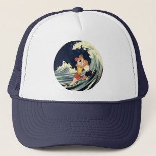 Klassieke Art Deco geliefden kussen in de golven b Trucker Pet