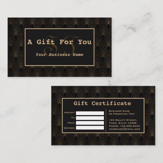 Klassieke Art Deco Gouden Monogram Grimeur Klantenkaartje (Voorkant / Achterkant)