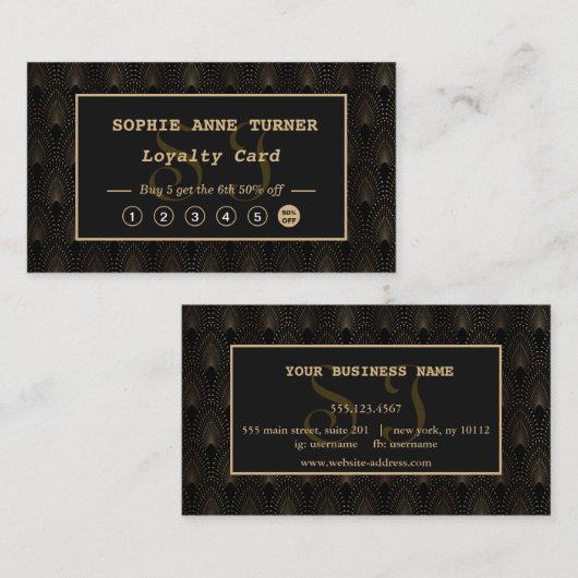 Klassieke Art Deco Gouden Monogram Make-up Artist Klantenkaartje (Voorkant / Achterkant)