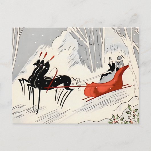 Klassieke Art Deco Kerst slee-rit kaart (Voorkant)