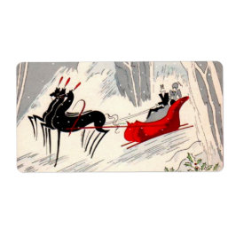Klassieke Art Deco Kerstmis slee-rit kaart Etiket