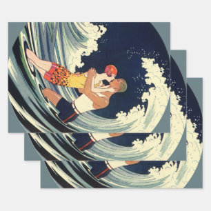 Klassieke Art Deco-liefhebbers kussen in de golven Inpakpapier Vel