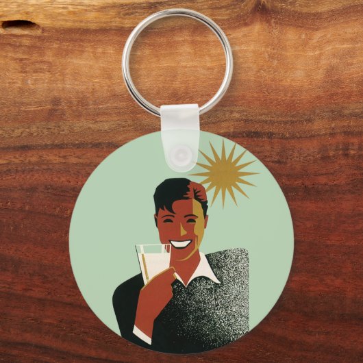 Klassieke Art Deco-man, koude drankjes in de zomer Sleutelhanger (Achterkant)