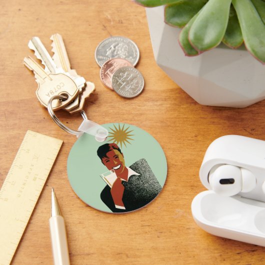 Klassieke Art Deco-man, koude drankjes in de zomer Sleutelhanger (Bureau)