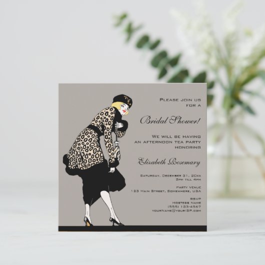 Klassieke Art Deco Modeshow Bruidsdouche Kaart (Staand voorkant)