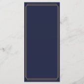 Klassieke Art Deco Navy Blauwe En Gouden Bruiloft Menu (Achterkant)