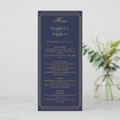 Klassieke Art Deco Navy Blauwe En Gouden Bruiloft Menu (Staand voorkant)