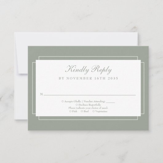 Klassieke Art Deco Sage Groene Bruiloft RSVP Kaartje (Voorkant)