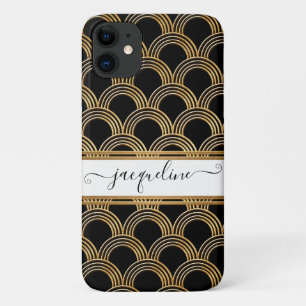 Klassieke Art Deco schelp patroon goud en zwart Case-Mate iPhone Case