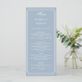 Klassieke Art Deco Stofblauwe Bruiloft Menu (Staand voorkant)