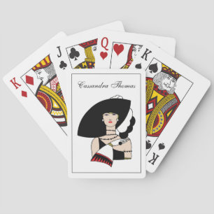 Klassieke Art Deco vrouw draagt hoed handschoenen Pokerkaarten
