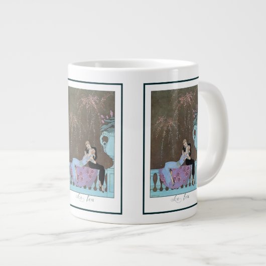 Klassieke Art Deco Vuurwerk Le Feu, George Barbier Grote Koffiekop (Voorkant rechts)