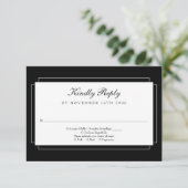 Klassieke Art Deco Zwart-wit bruiloft RSVP Kaartje (Staand voorkant)