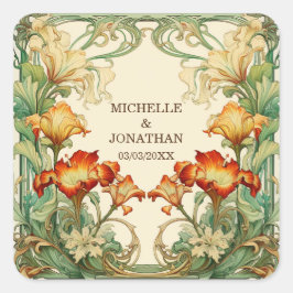 Klassieke Art Nouveau Botanische Mucha Dank Je Vierkante Sticker