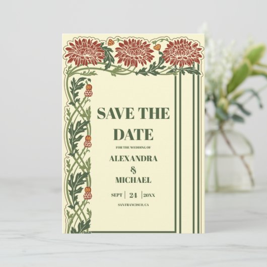 Klassieke Art Nouveau bruiloft Save The Date (Staand voorkant)