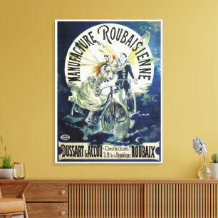 Klassieke Art Nouveau feeën, Fiets Pierrot Maan Canvas Afdruk